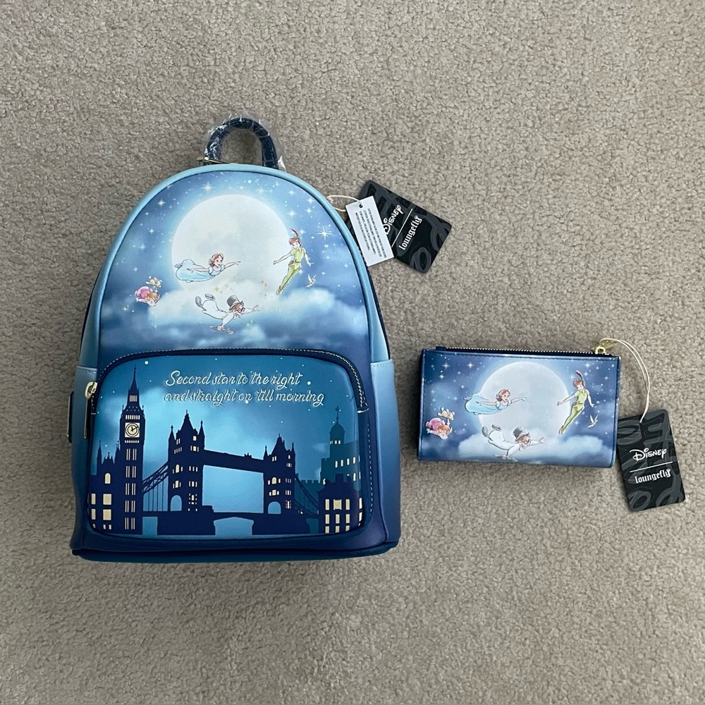 Loungefly Disney Peter Pan Second Star Mini Backpack + Flap Wallet Set